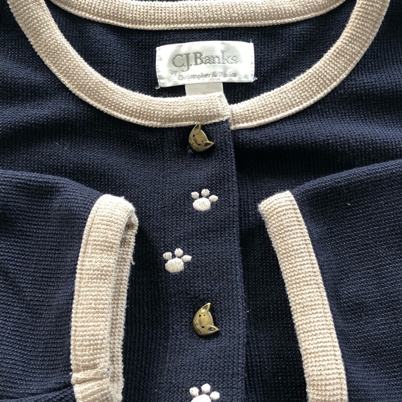 CJ Banks 1X Cardigan Cat Dog Embroidered Cat Navy - Picture 7 of 8